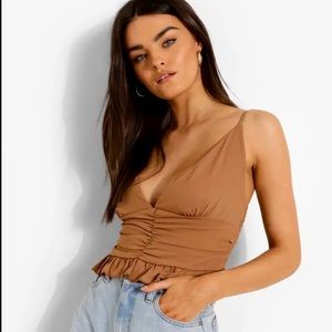 NEW Boohoo Woven Ruched Ruffle Cami Top